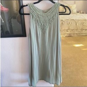 Women's Mint Green Lace Neck Boho Sleeveless Dress Size Large